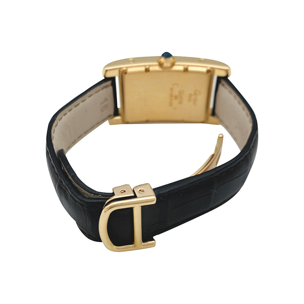 Cartier "Tank Américaine" watch in yellow gold on leather.