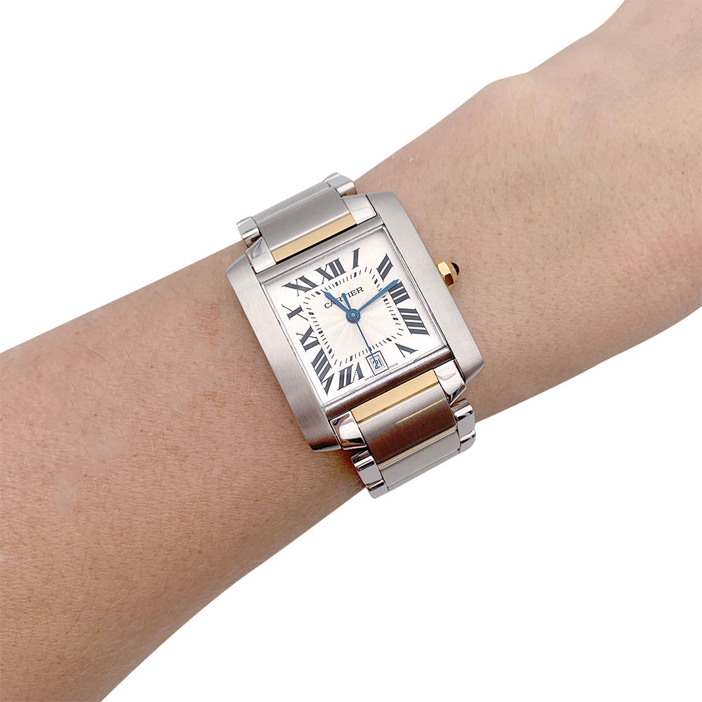 Cartier watch, "Tank Française", steel and gold.