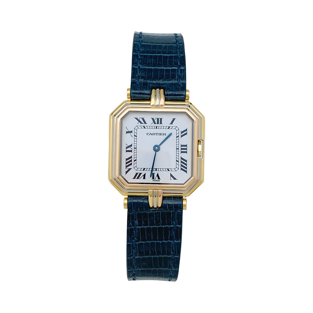 Cartier "Trinity" watch, 3 golds, leather.