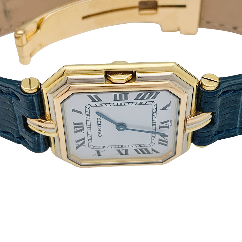 Cartier "Trinity" watch, 3 golds, leather.