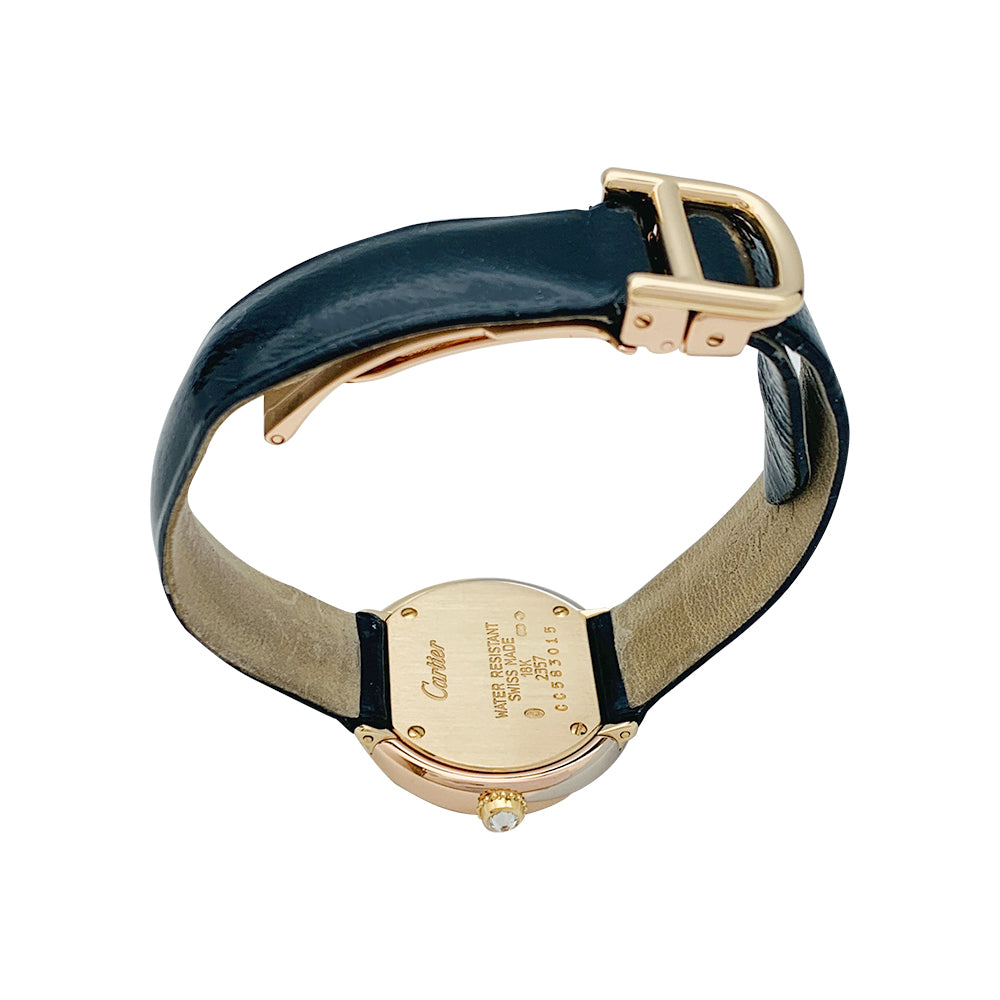 Cartier "Trinity" watch, 3 golds, diamonds, leather.