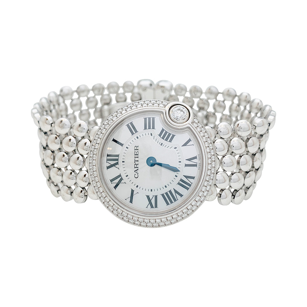 Cartier "Ballon Blanc" watch in white gold and diamonds.