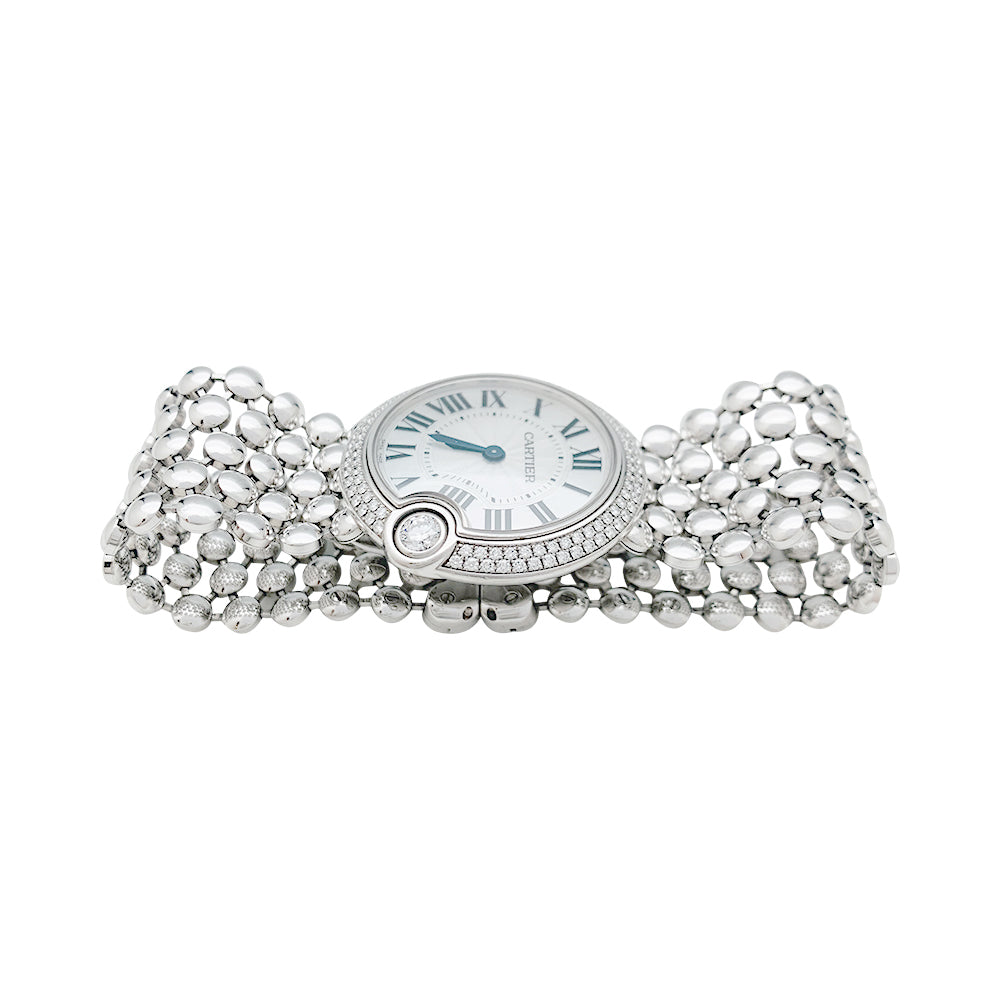 Cartier "Ballon Blanc" watch in white gold and diamonds.