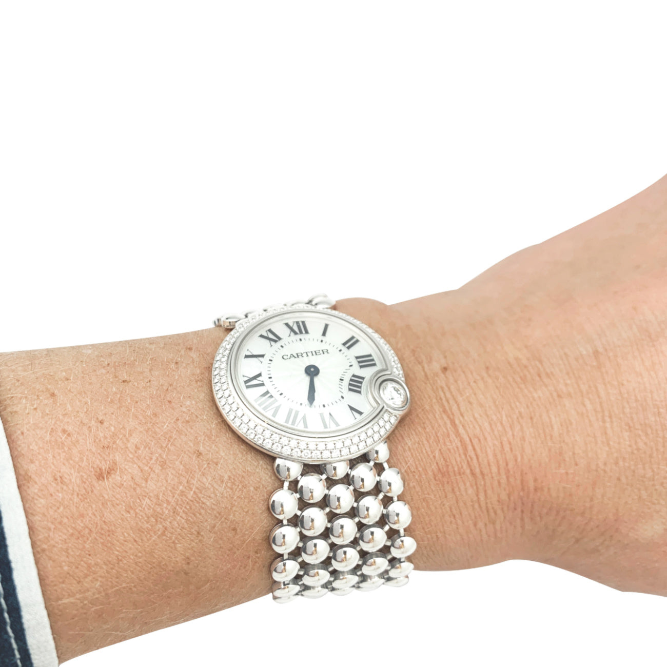 Cartier "Ballon Blanc" watch in white gold and diamonds.
