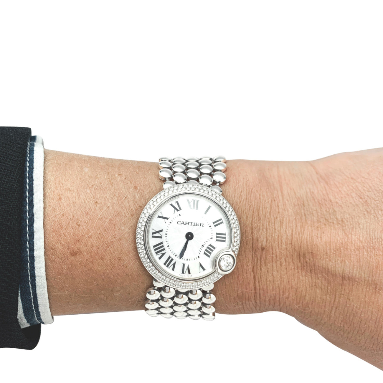Cartier "Ballon Blanc" watch in white gold and diamonds.