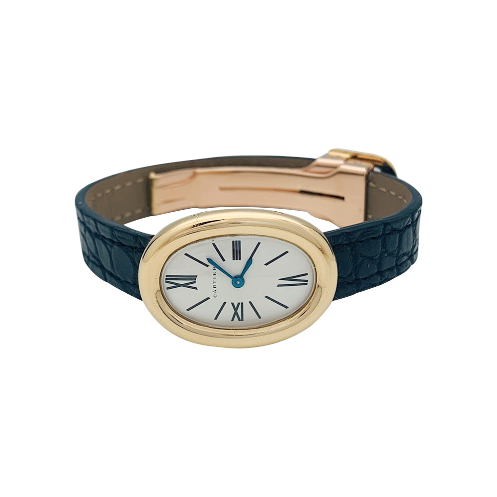 Cartier watch, "Baignoire" in yellow gold, leather strap.