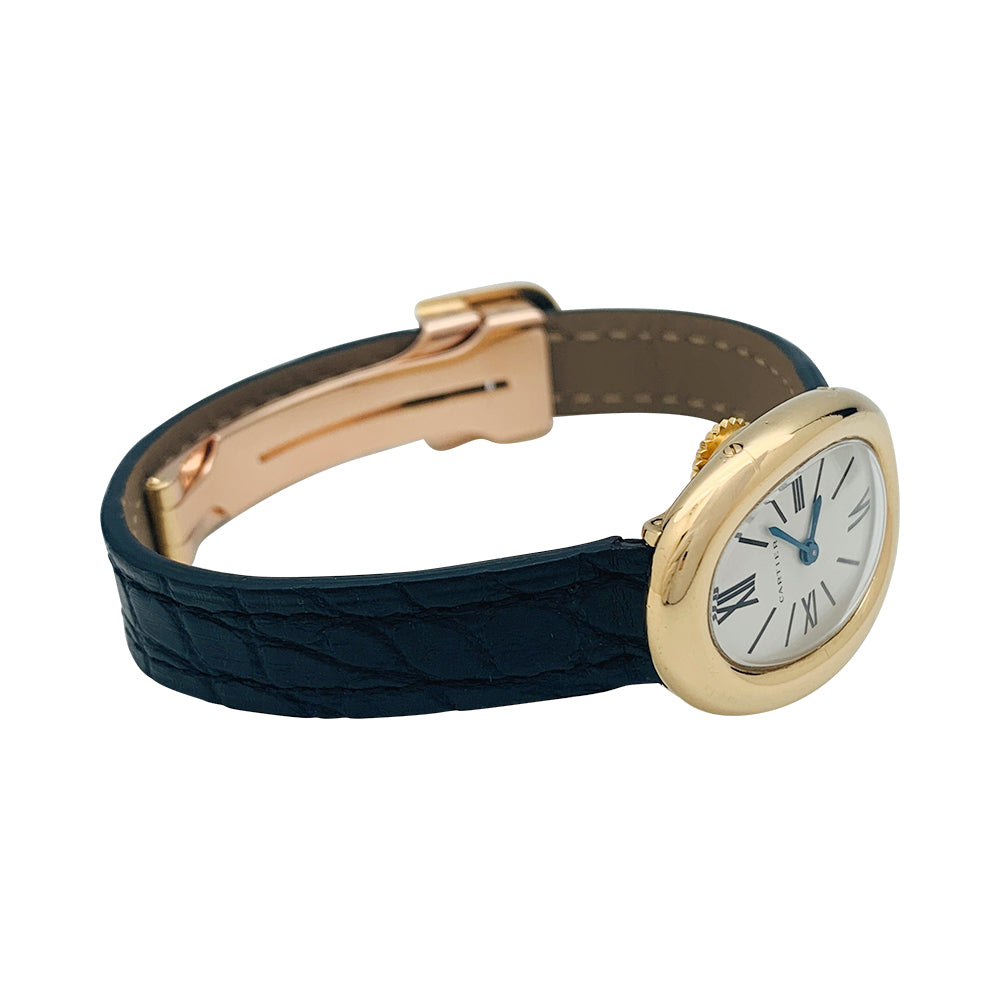Cartier watch, "Baignoire" in yellow gold, leather strap.