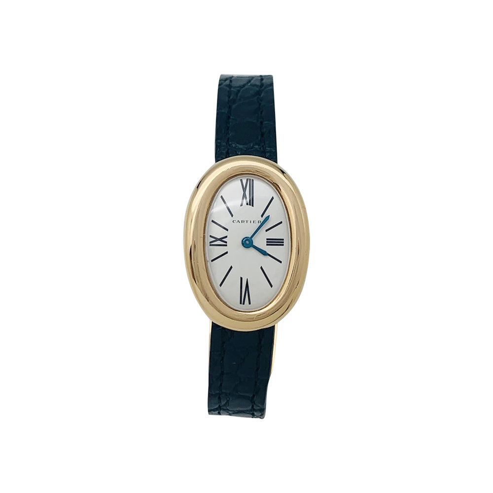 Cartier watch, "Baignoire" in yellow gold, leather strap.