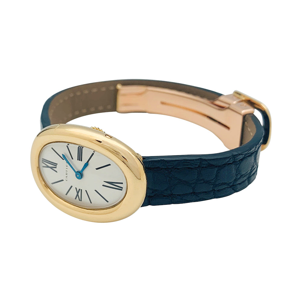 Cartier watch, "Baignoire" in yellow gold, leather strap.