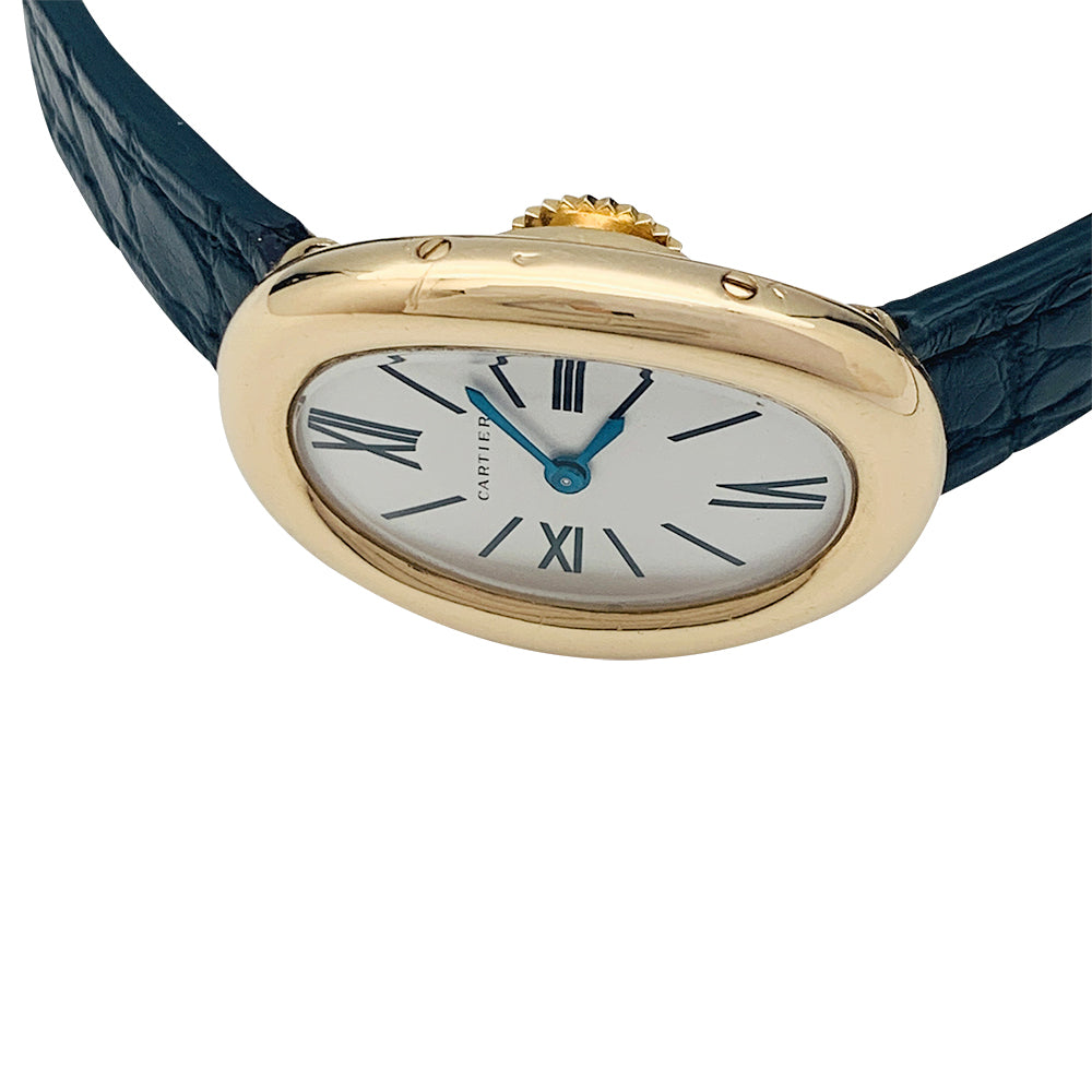 Cartier watch, "Baignoire" in yellow gold, leather strap.