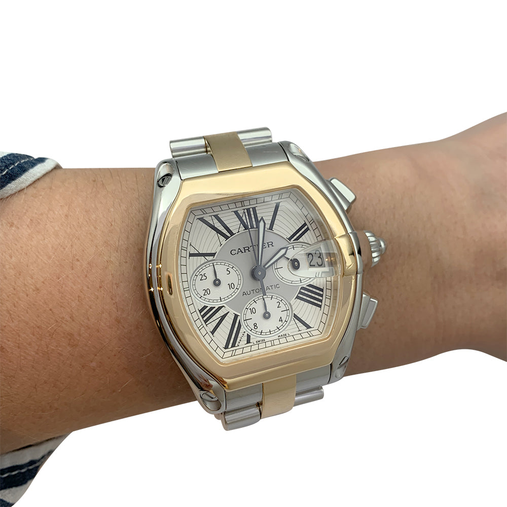 Cartier watch, "Roadster" model in yellow gold and steel.
