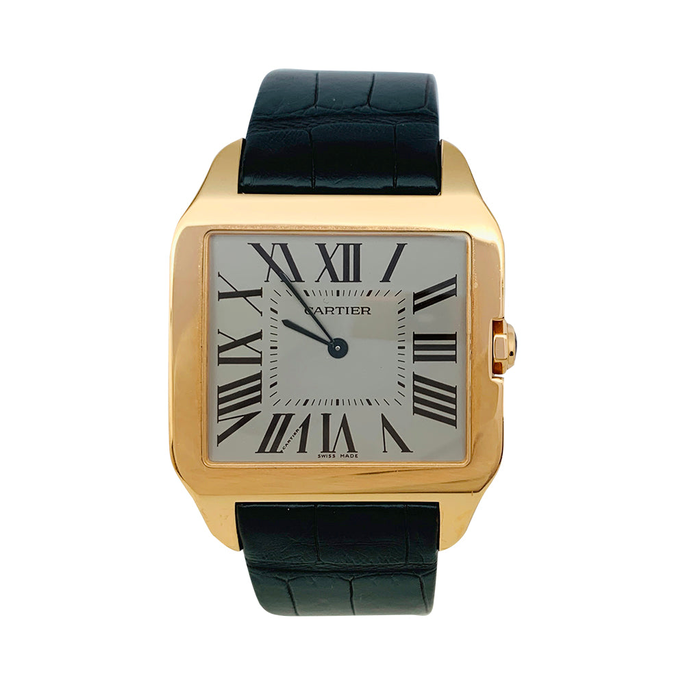 Cartier watch, "Santos Dumont" model, in pink gold on leather.