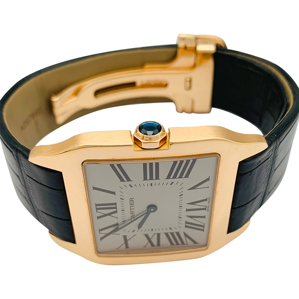 Cartier watch, "Santos Dumont" model, in pink gold on leather.