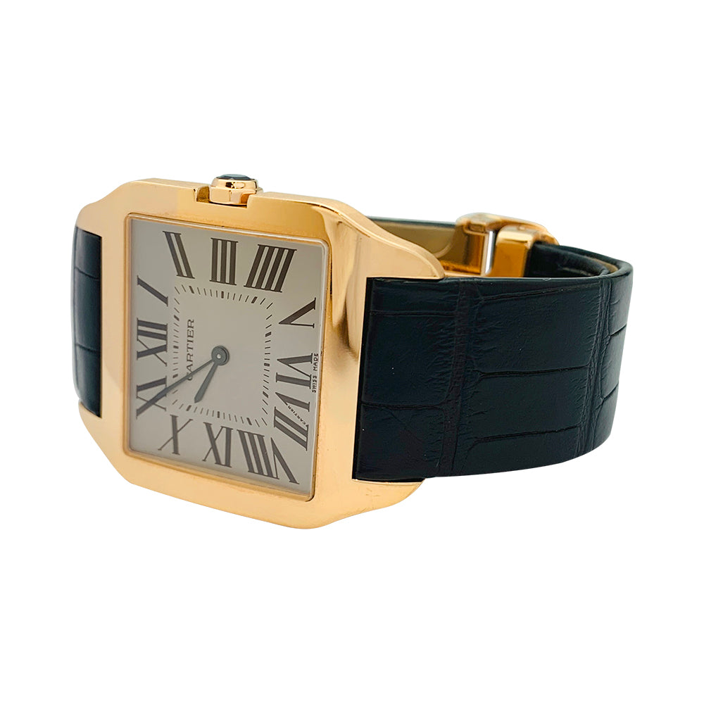 Cartier watch, "Santos Dumont" model, in pink gold on leather.