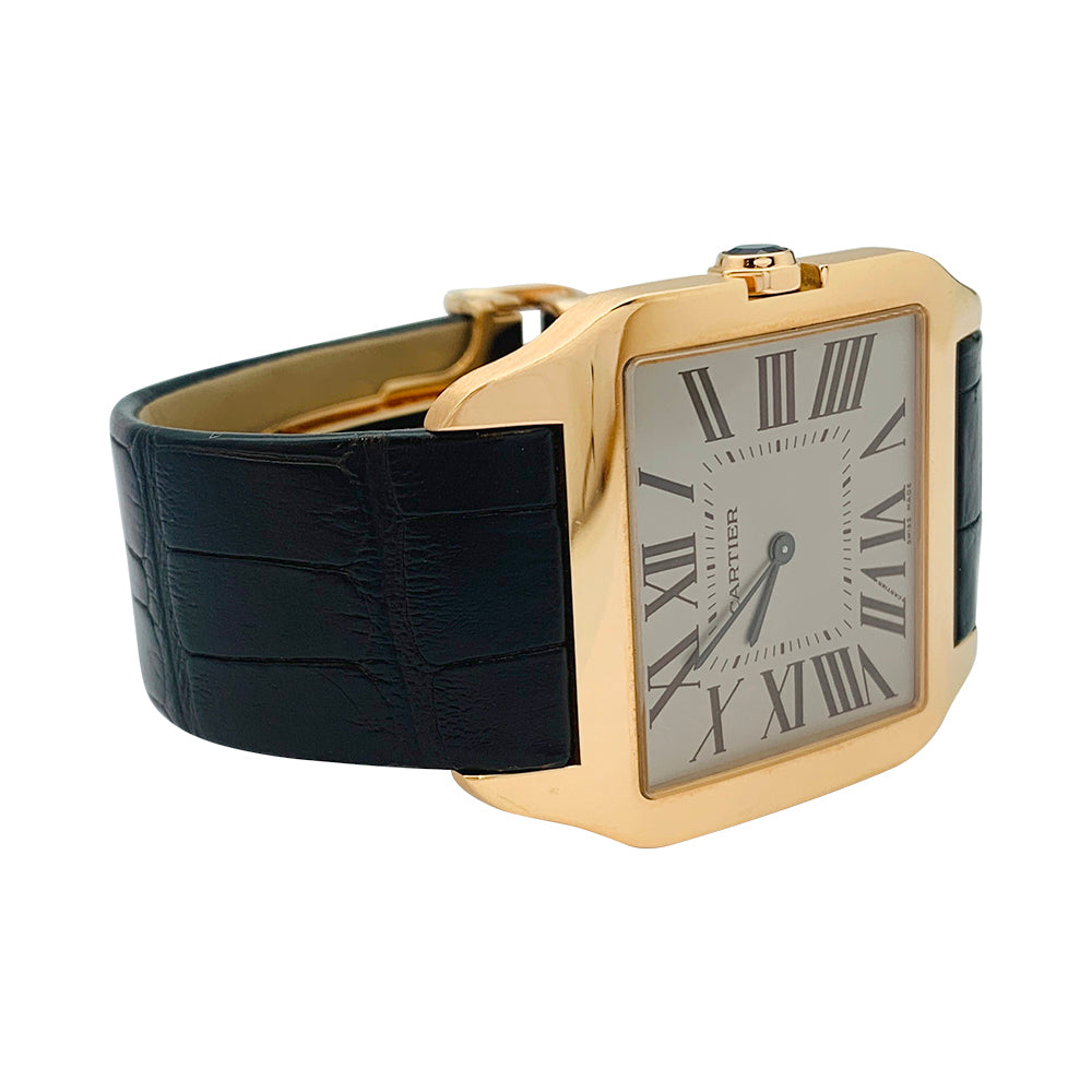 Cartier watch, "Santos Dumont" model, in pink gold on leather.