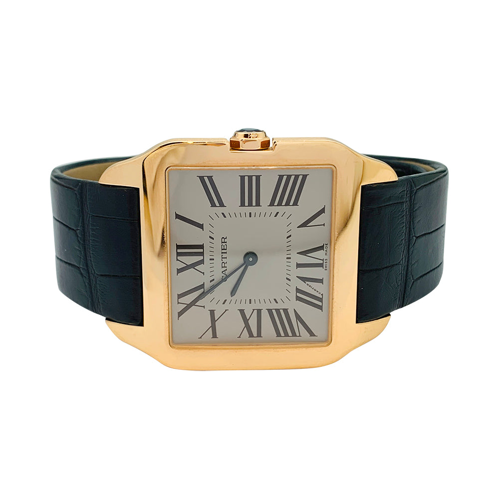 Cartier watch, "Santos Dumont" model, in pink gold on leather.