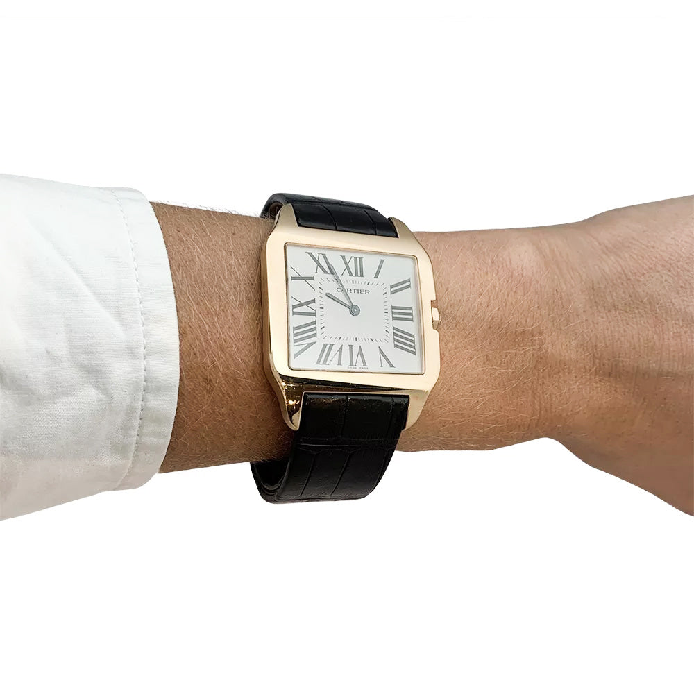 Cartier watch, "Santos-Dumont", pink gold, leather.
