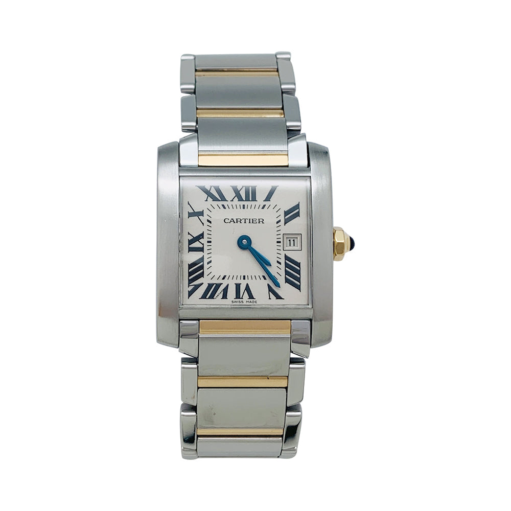 Cartier Tank Française medium model watch in gold and steel.