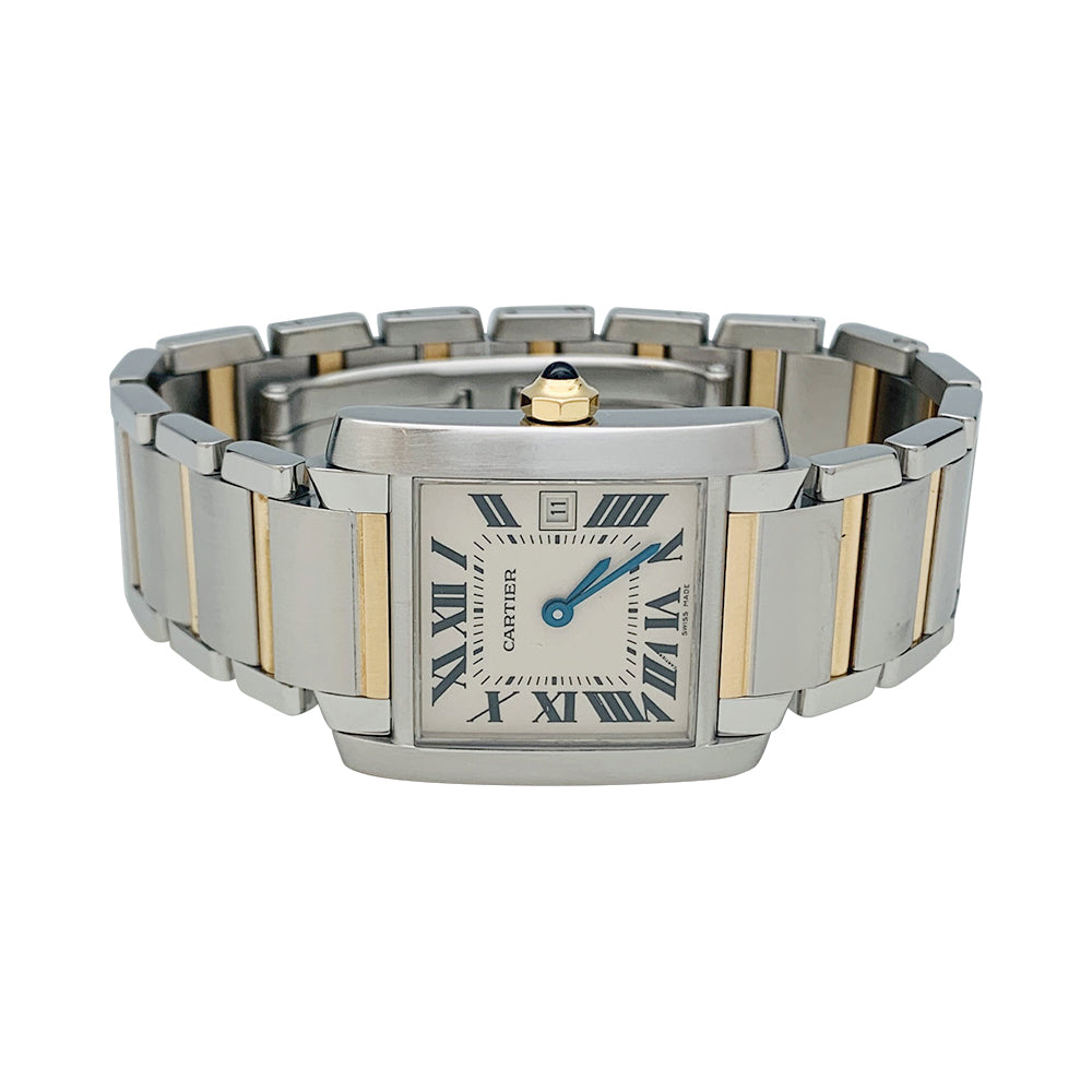 Cartier Tank Française medium model watch in gold and steel.