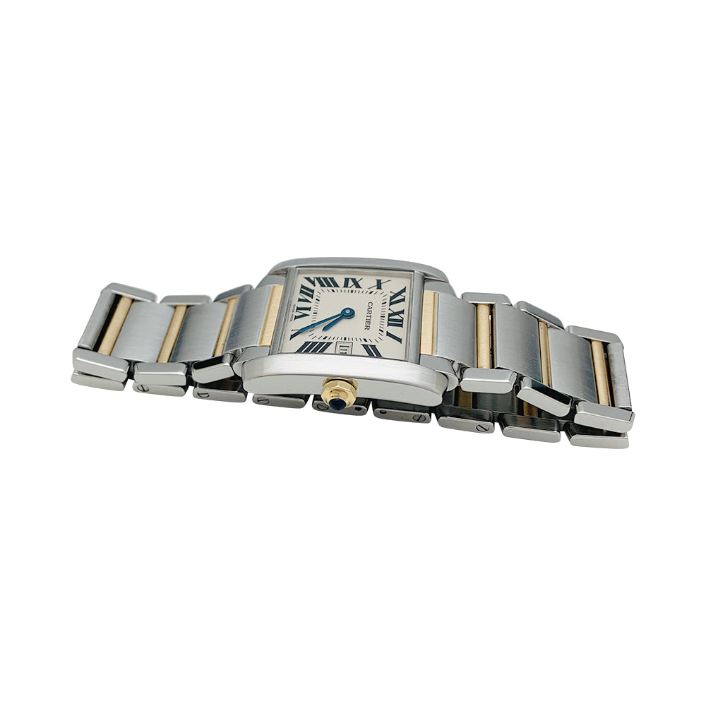Cartier Tank Française medium model watch in gold and steel.