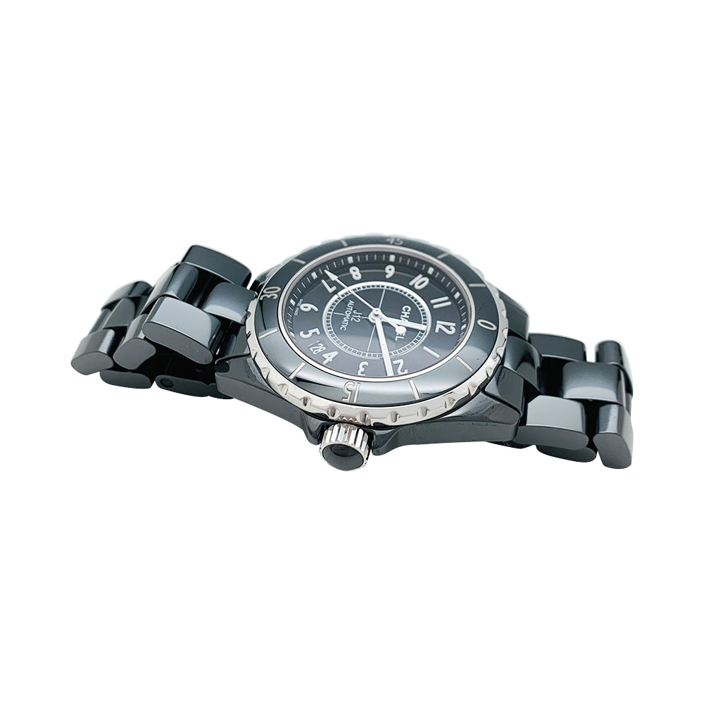 Chanel watch model "J12" in black ceramic and steel.