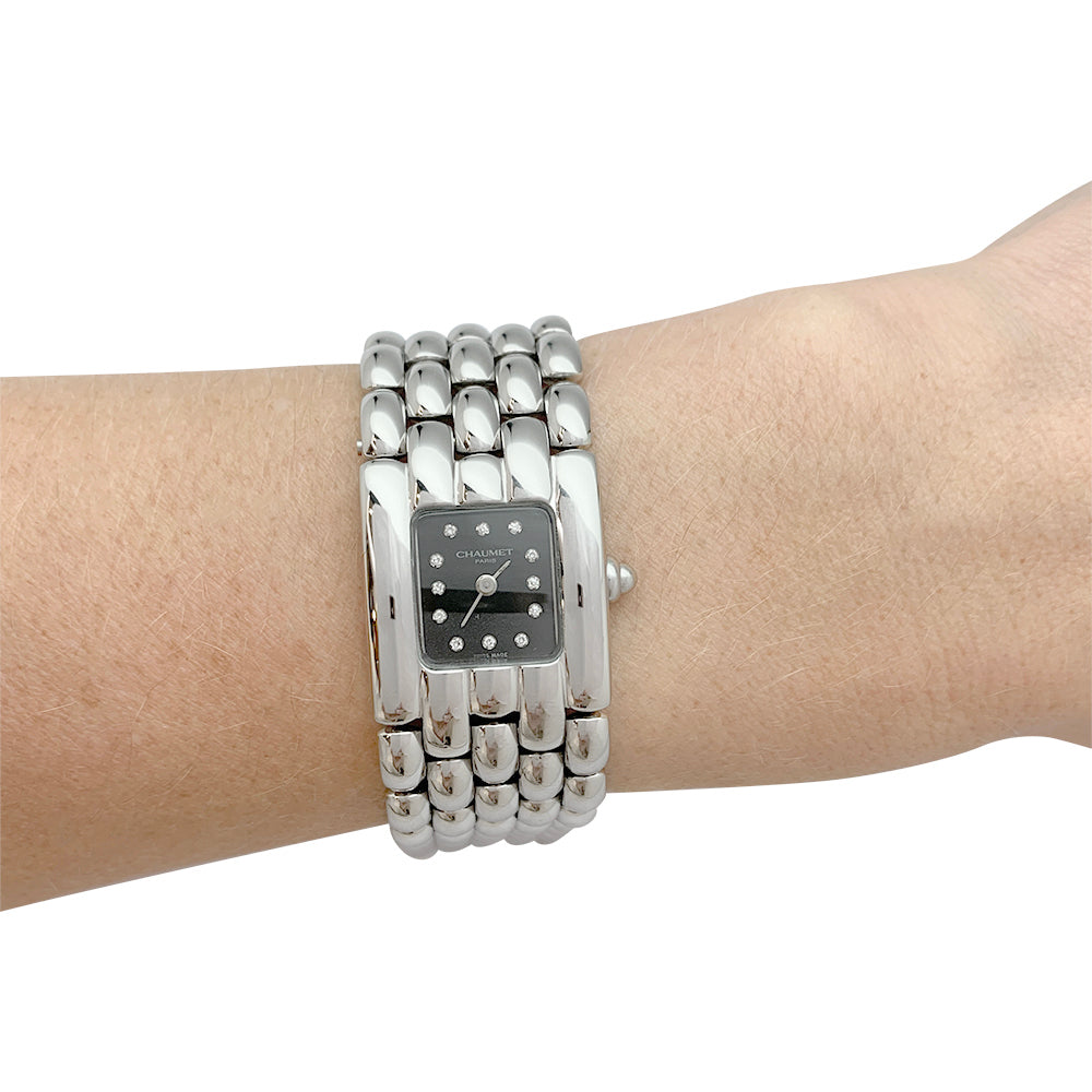 Chaumet watch, "Khésis", in steel, diamonds.