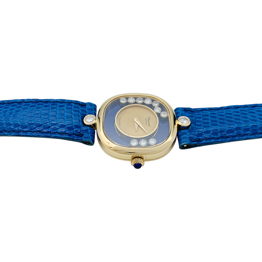 Montre Chopard "Happy Diamonds" en or jaune, lapis lazuli, diamants, cuir.