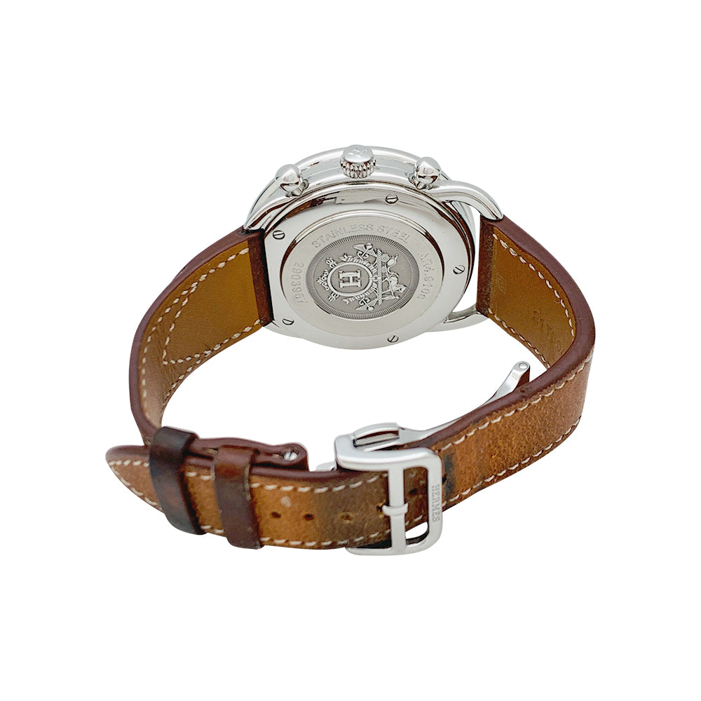 Hermès "Arceau" chronograph watch in steel and leather.