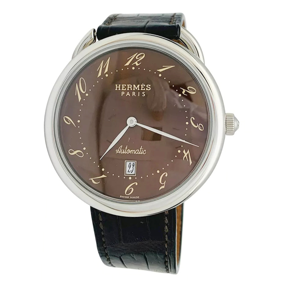 Montre Hermès "Arceau TGM" acier sur cuir.