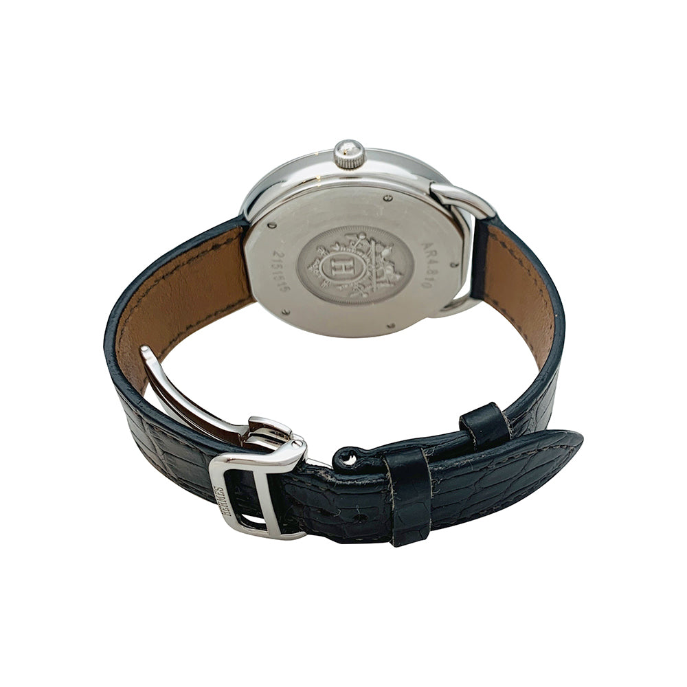 Montre Hermès "Arceau TGM" acier sur cuir.