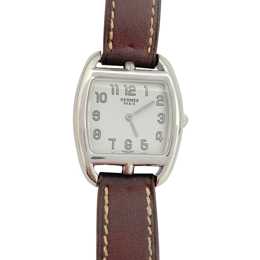 Hermès watch, "Cape Cod Tonneau", steel, leather.