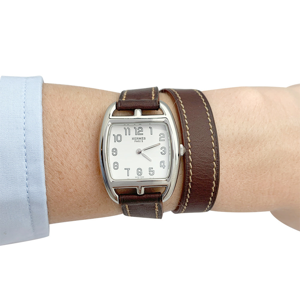 Hermès watch, "Cape Cod Tonneau", steel, leather.