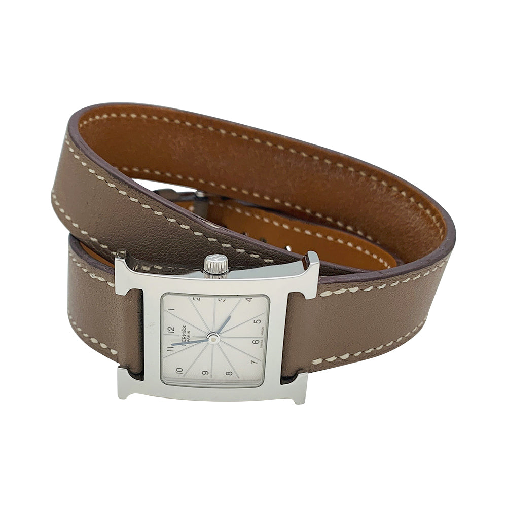 Montre Hermès,"Heure H", acier sur cuir.
