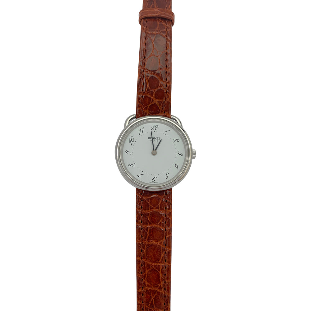 Montre Hermès, "Arceau", acier, cuir.