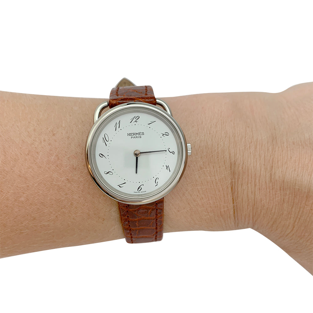 Hermès watch, "Arceau", steel, leather.