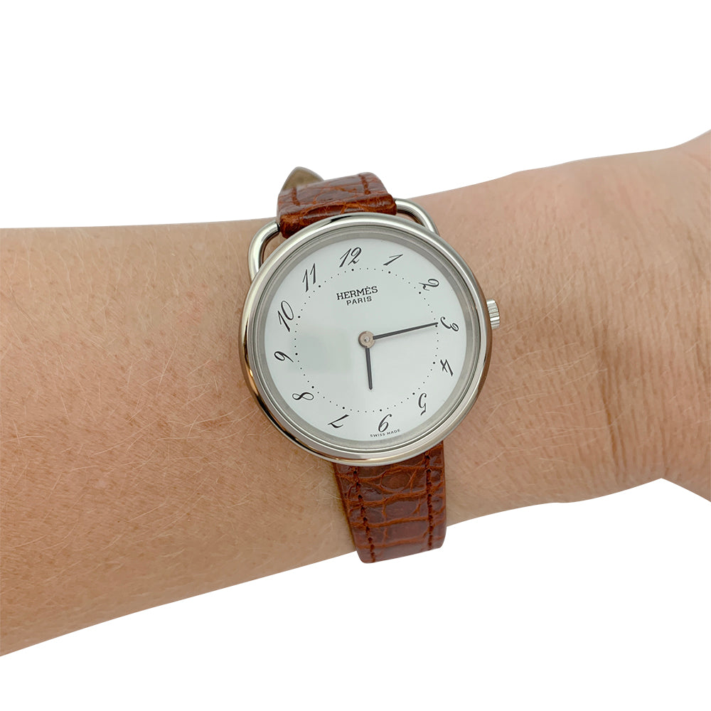 Hermès watch, "Arceau", steel, leather.
