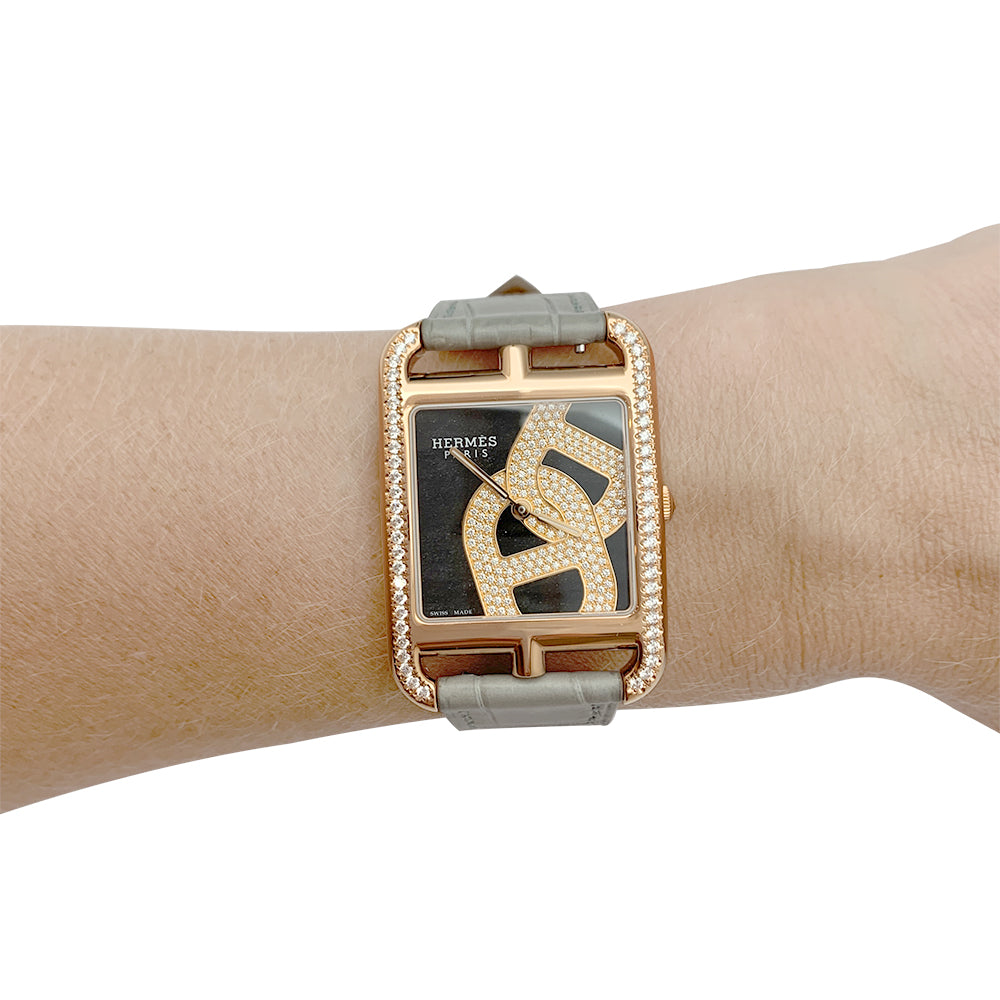 Hermès watch, "Cape Cod Anchor Chain Jeweler", rose gold, leather.