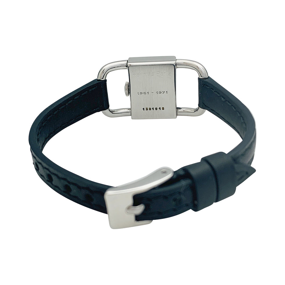 Montre Jaeger Lecoultre & Hermès, modèle "Etrier" en acier, bracelet cuir.