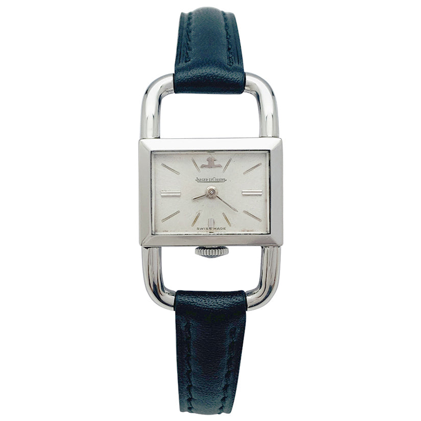 Montre Jaeger Lecoultre & Hermès, modèle "Etrier" en acier, bracelet cuir.