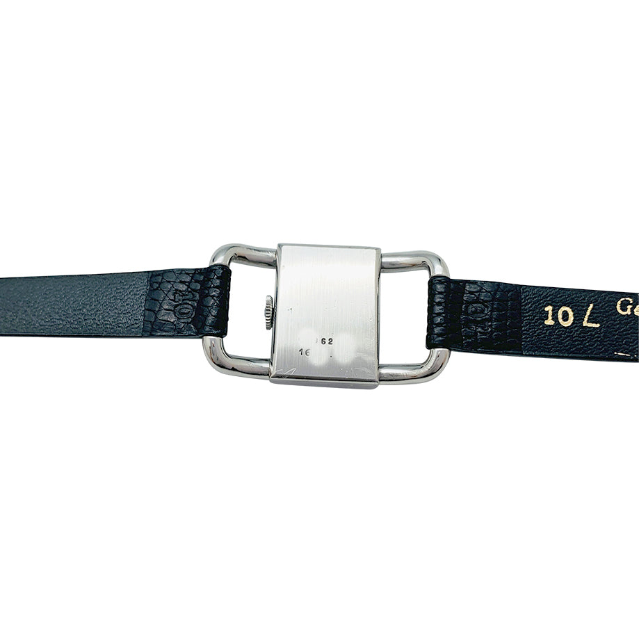 Montre Jaeger Lecoultre,"Etrier", acier sur cuir.