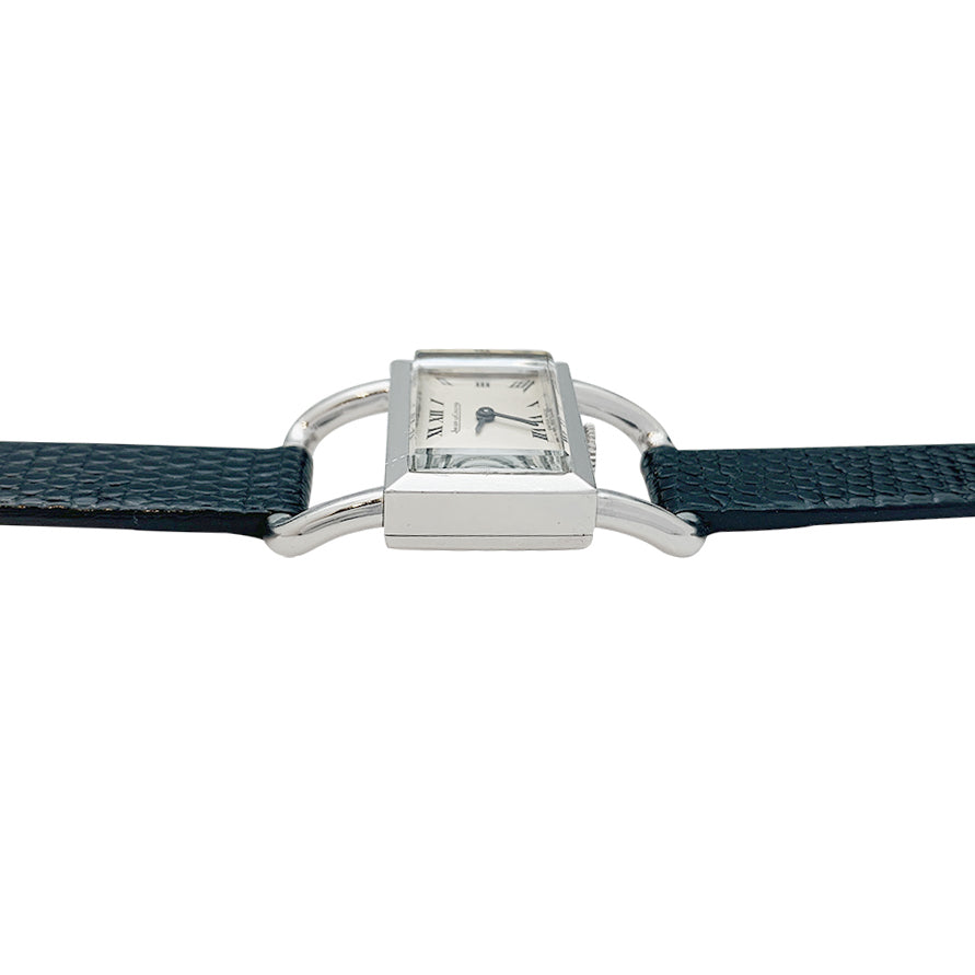 Montre Jaeger Lecoultre,"Etrier", acier sur cuir.