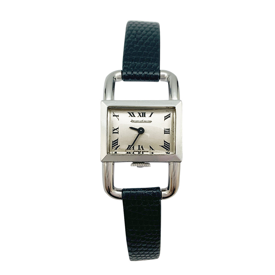 Montre Jaeger Lecoultre,"Etrier", acier sur cuir.
