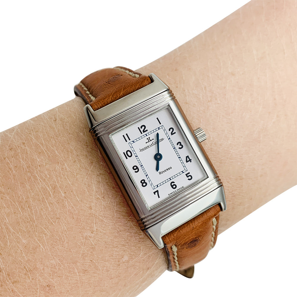Montre Jaeger-Lecoultre, "Reverso", acier et cuir.