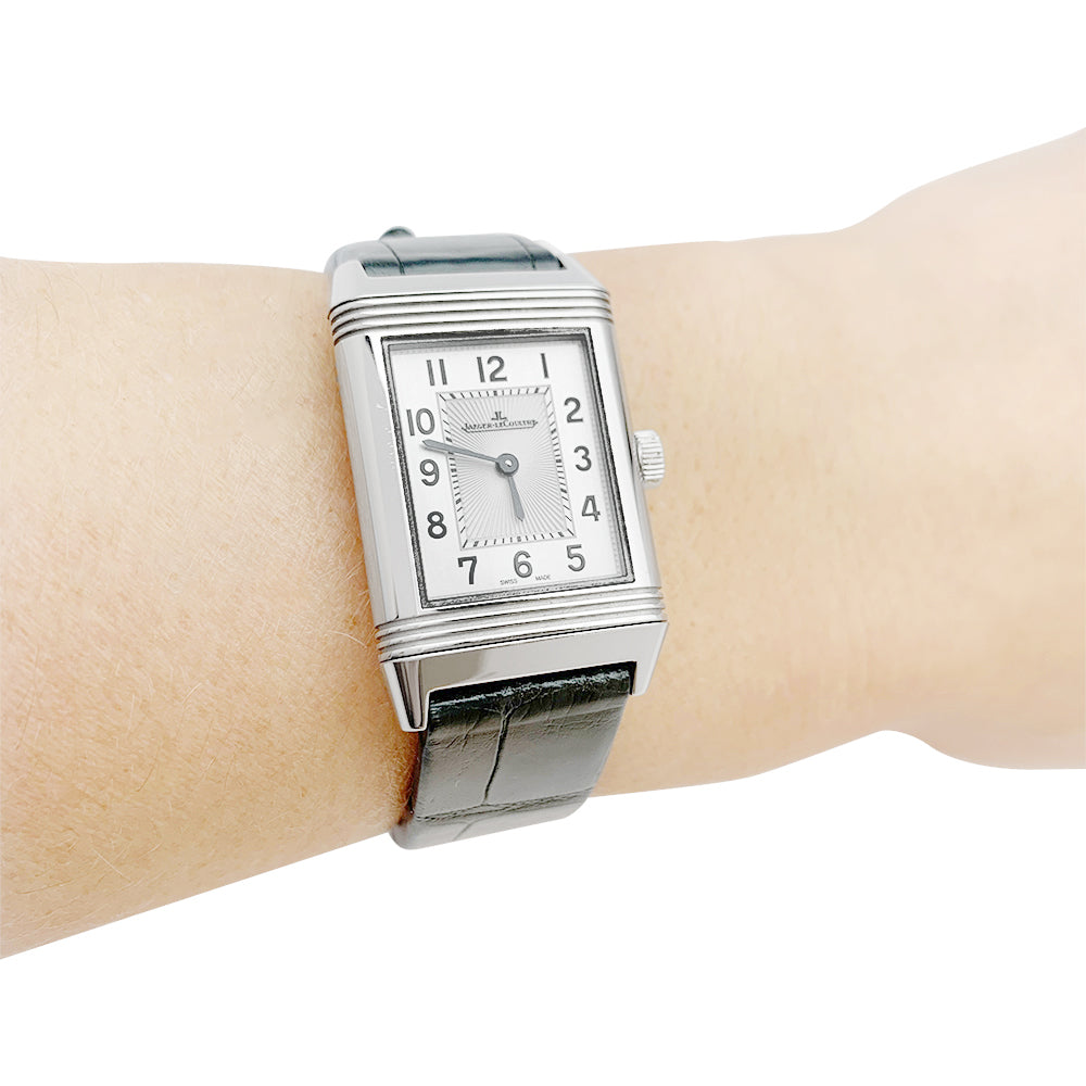 Montre Jaeger-Lecoultre, "Reverso", acier et cuir.