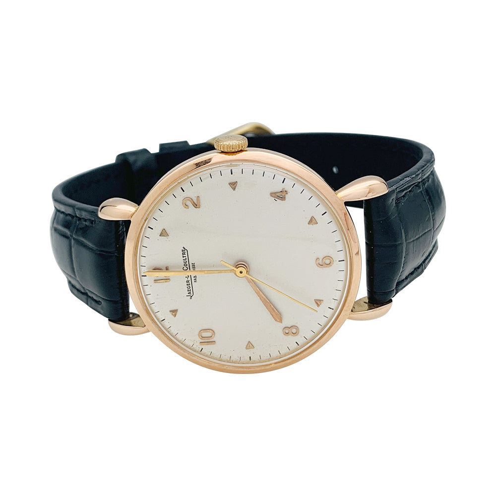 Montre Jaeger Lecoultre en or rose, bracelet cuir.