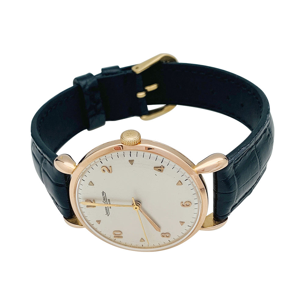 Montre Jaeger Lecoultre en or rose, bracelet cuir.