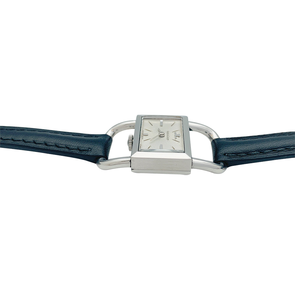 Jaeger Lecoultre & Hermès watch, "Etrier" model in steel, leather strap.