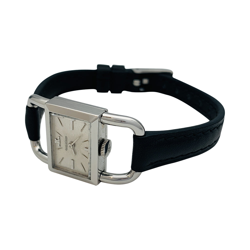 Jaeger Lecoultre & Hermès watch, "Etrier" model in steel, leather strap.