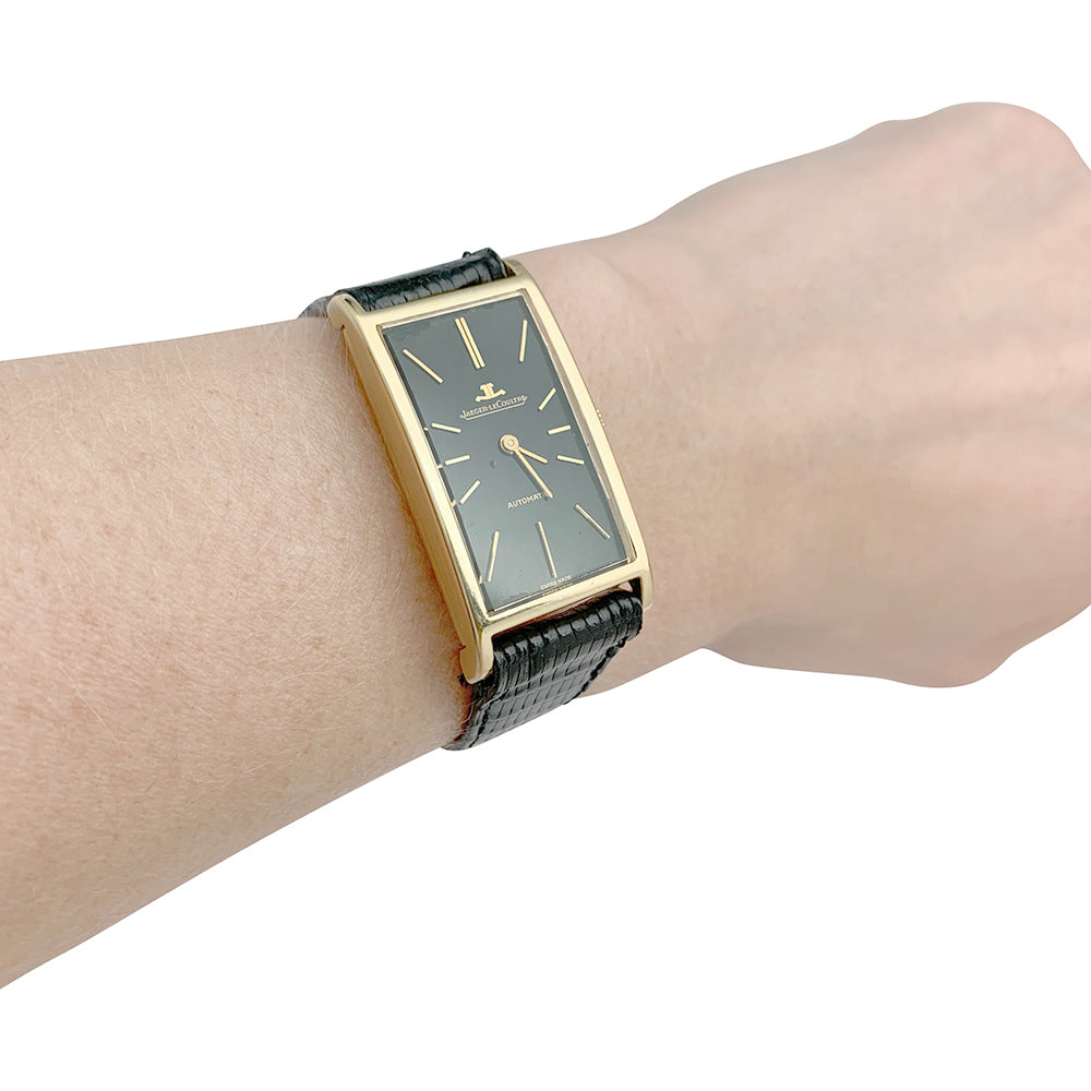 Montre Jaeger Lecoultre, or jaune, cuir.