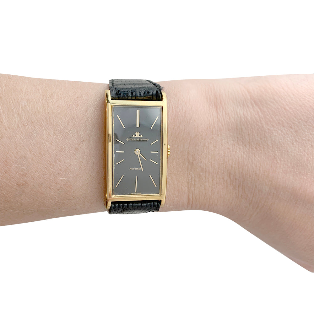 Montre Jaeger Lecoultre, or jaune, cuir.